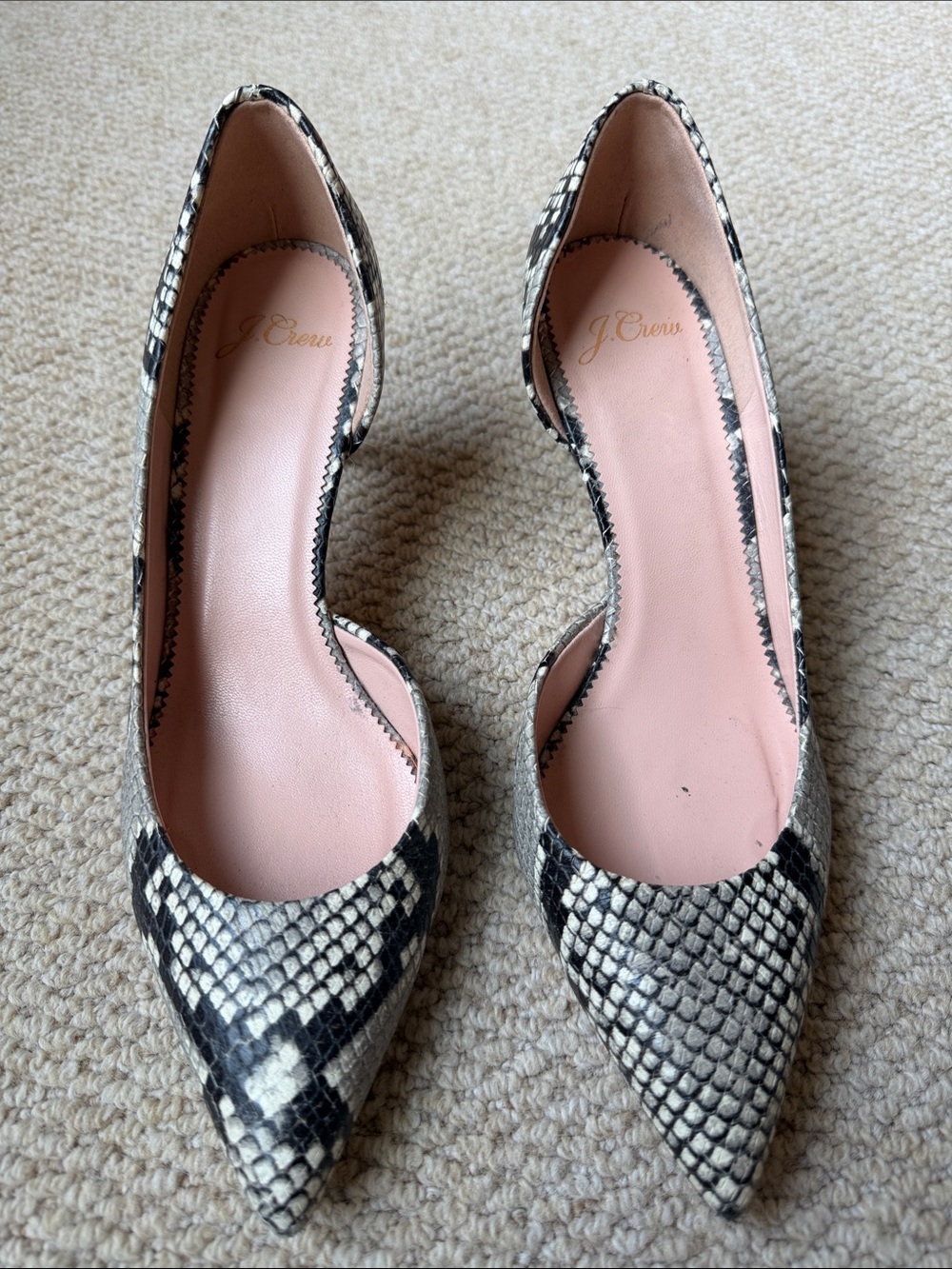 J. Crew Black & White Snake-Print Pointed D'Orsay Pumps